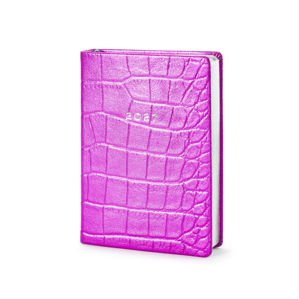 Pocket Daily Planner 2027 - One Day Per Page - Leather - Wild Pink - 9.5 x 13 cm