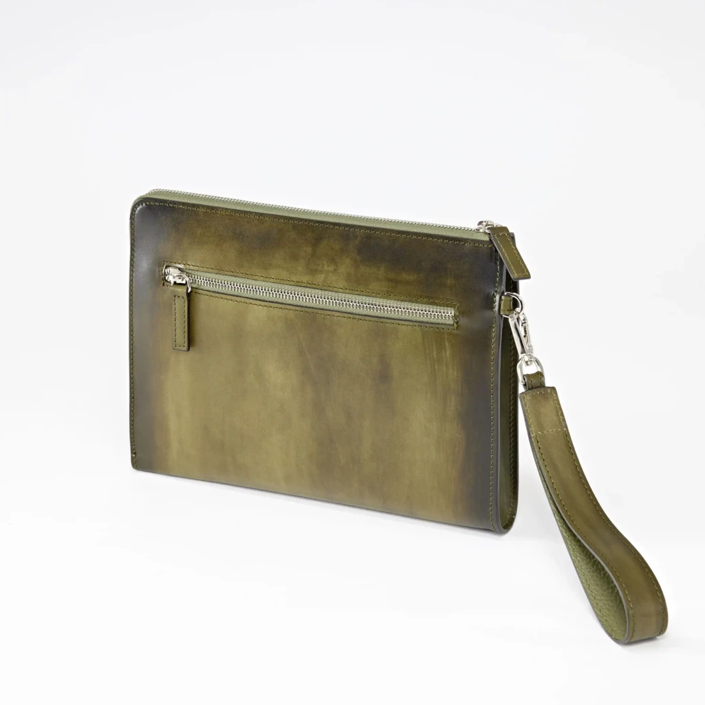 Zipped Pouch Porto Cervo, leather, olive green