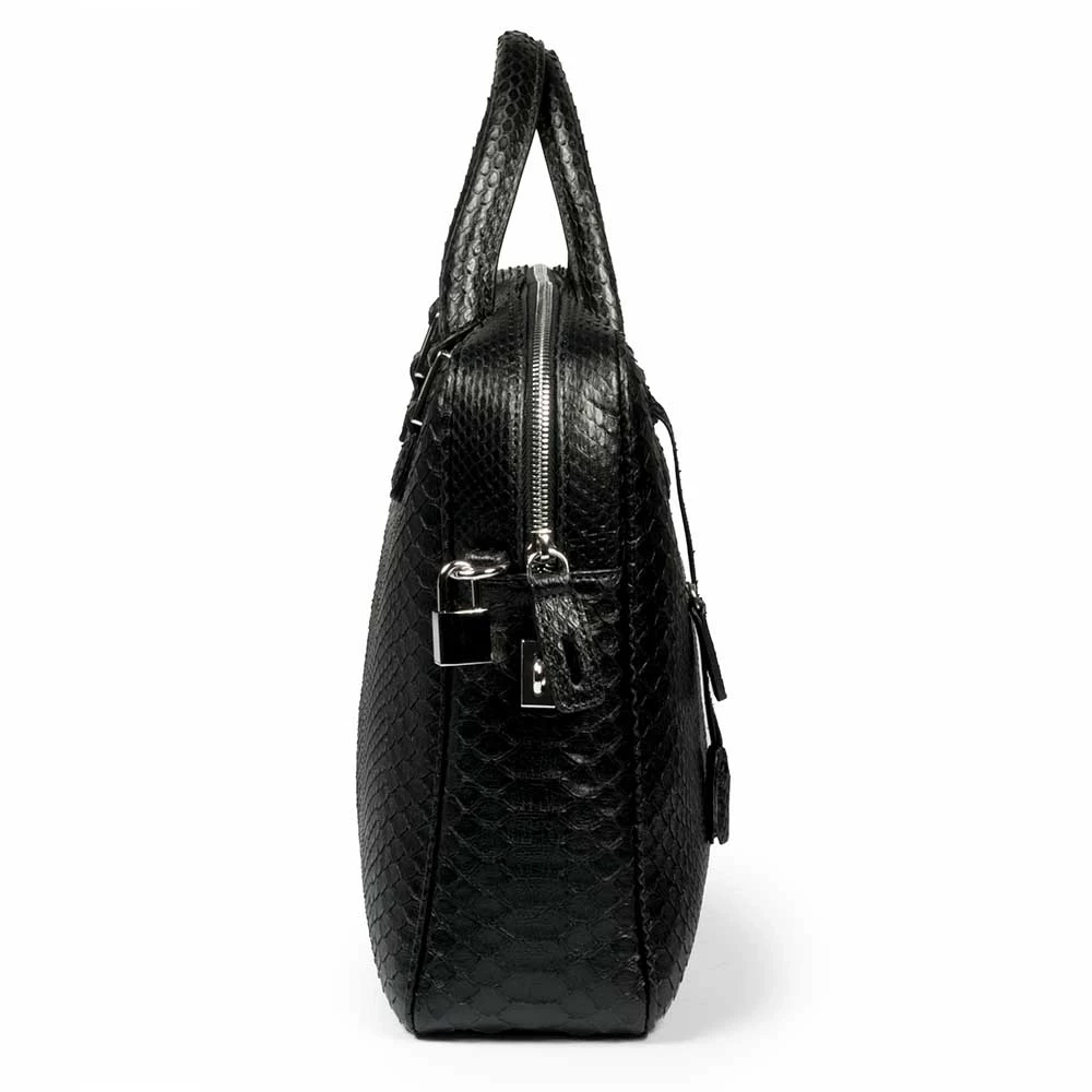 Briefcase, python leather, black
