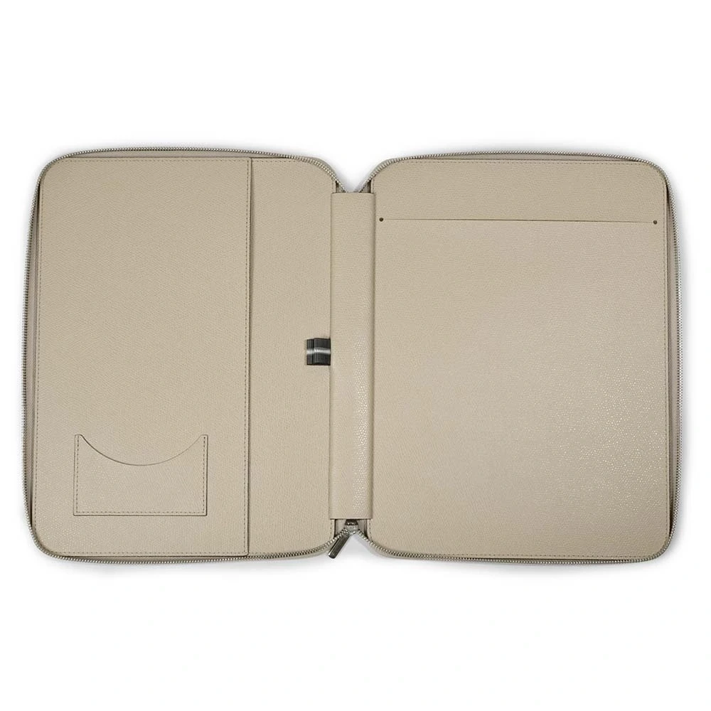 Writing folder with zip A4, leather, latte