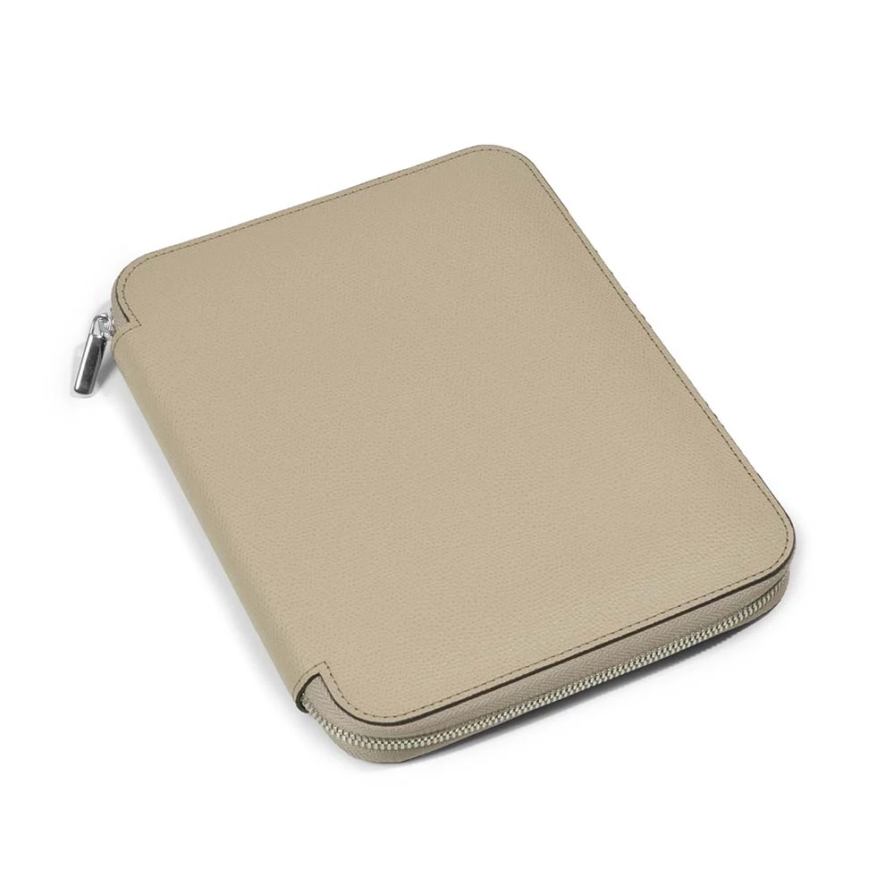 Writing folder with zip A5, leather, latte