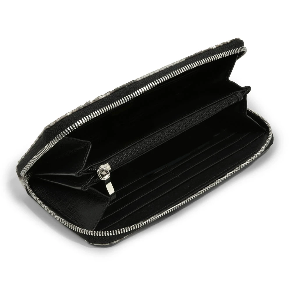 Wallet with Zip, python leather, large, black/white