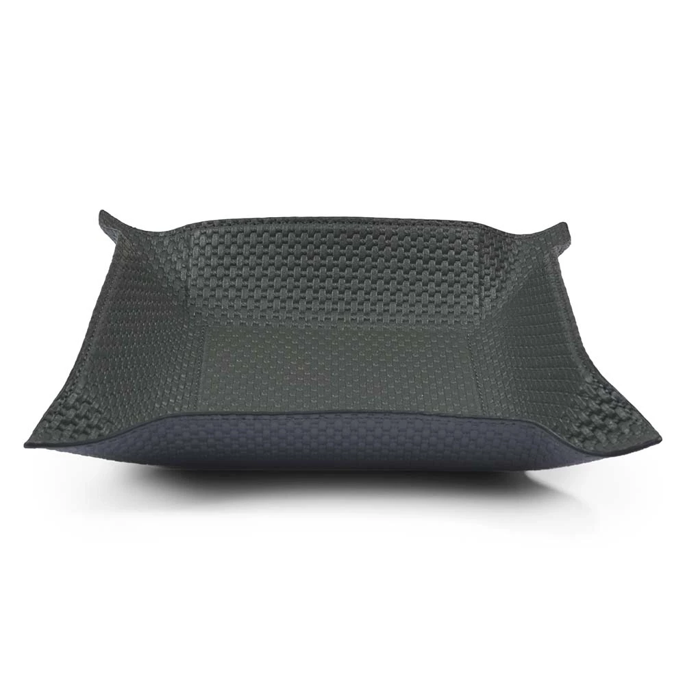 Valet tray square, leather woven look, 20 x 20 cm, dark grey