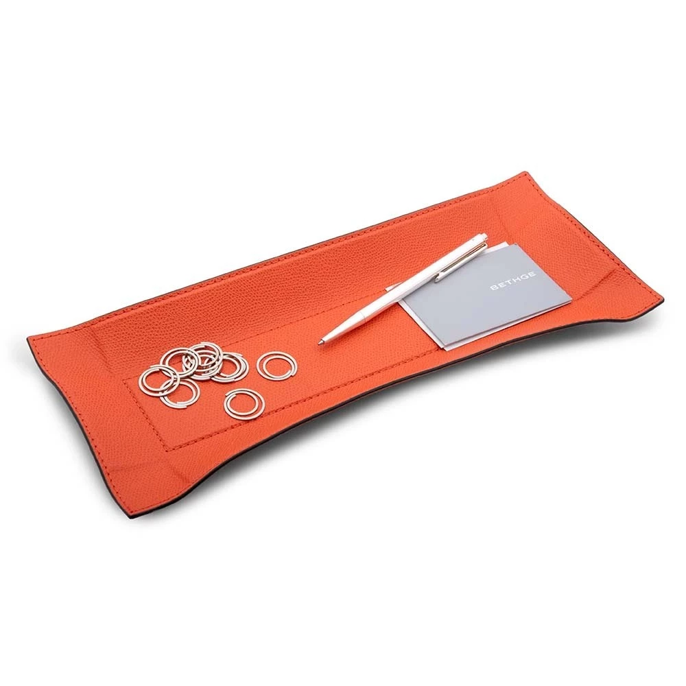 Valet tray rectangular, leather, 32 x 13 cm, mango