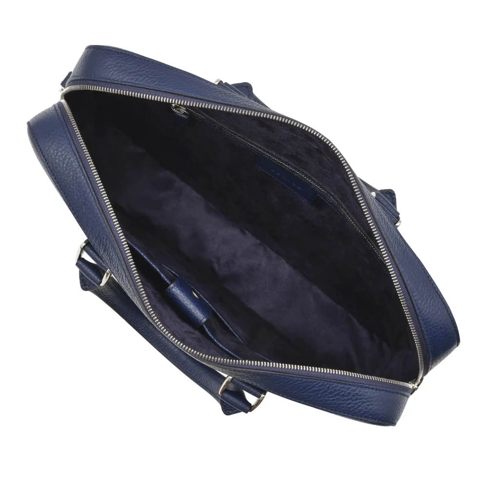 Adri leather briefcase – slim, dark blue