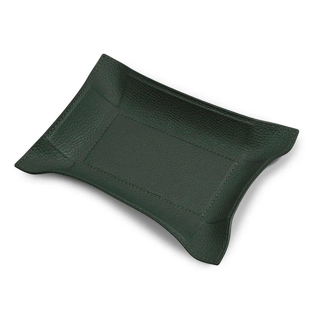 Valet tray rectangular, deer leather, 21 x 15 cm, dark green