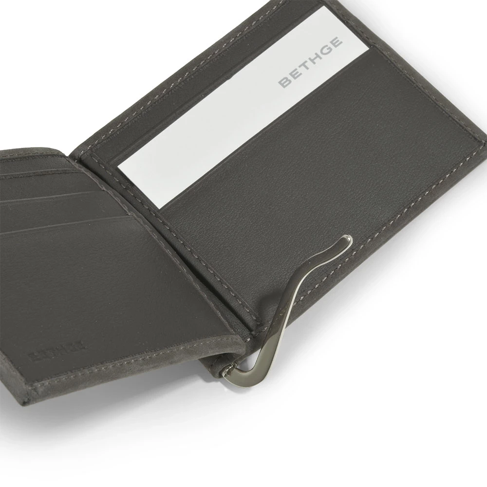Wallet with Money Clip, 6 cc,  leather wash, dark grey