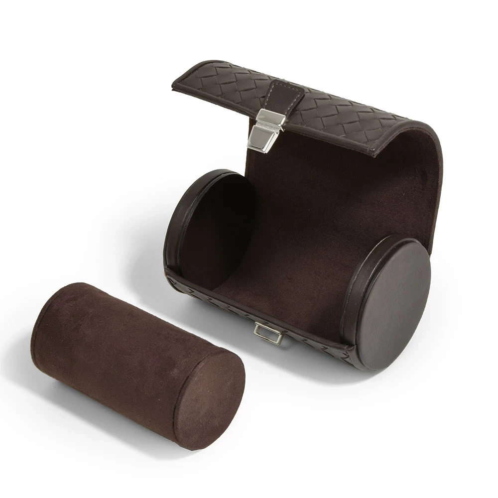 Watch Roll Case for 2 Watches, leather Quattro, dark brown
