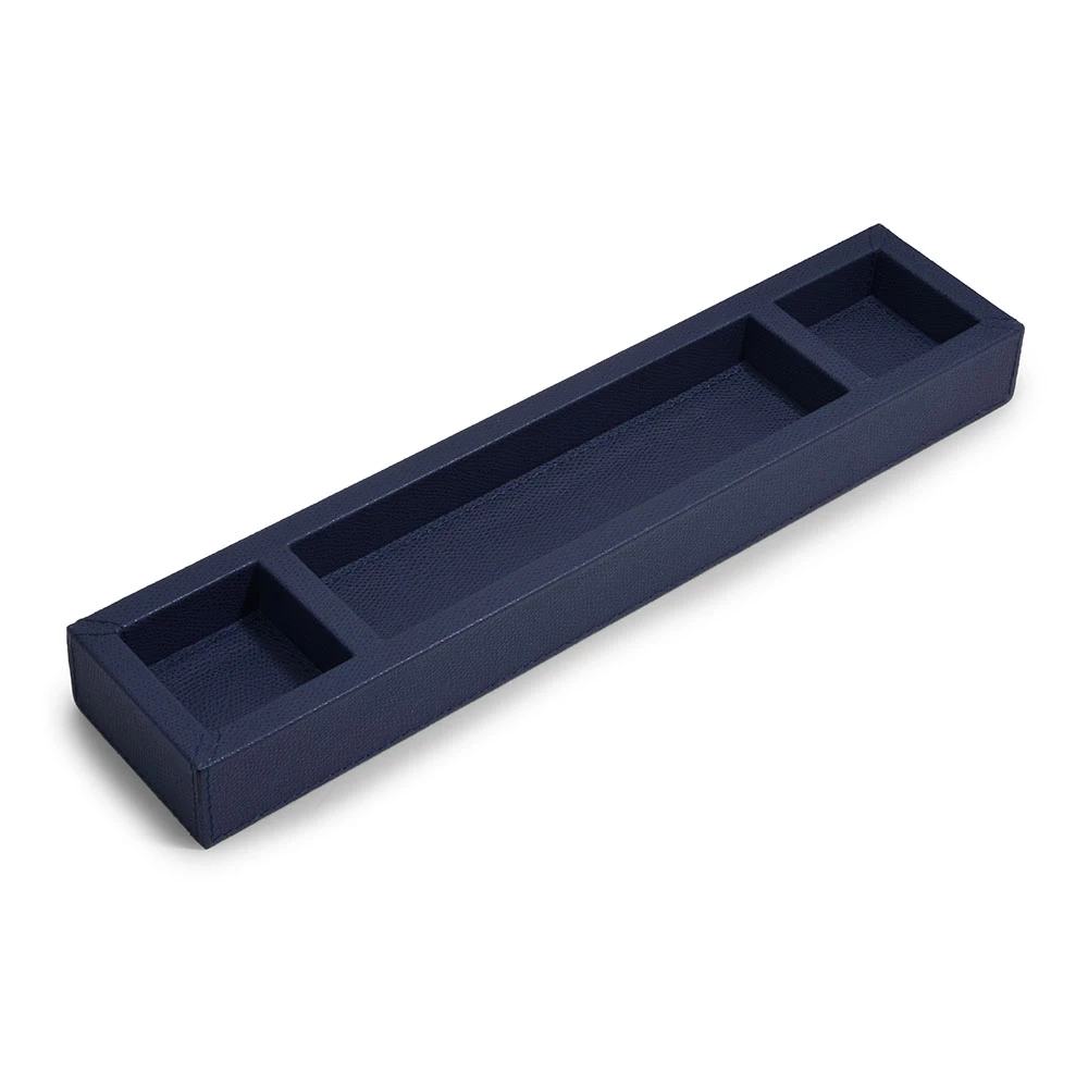 Pen Tray with 3 Compartments,  leather, dark blue