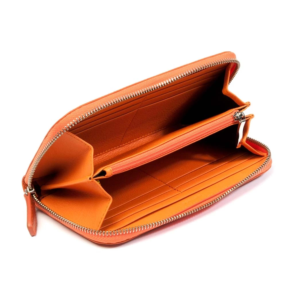 Wallet with Zip Adri, leather, large, orange