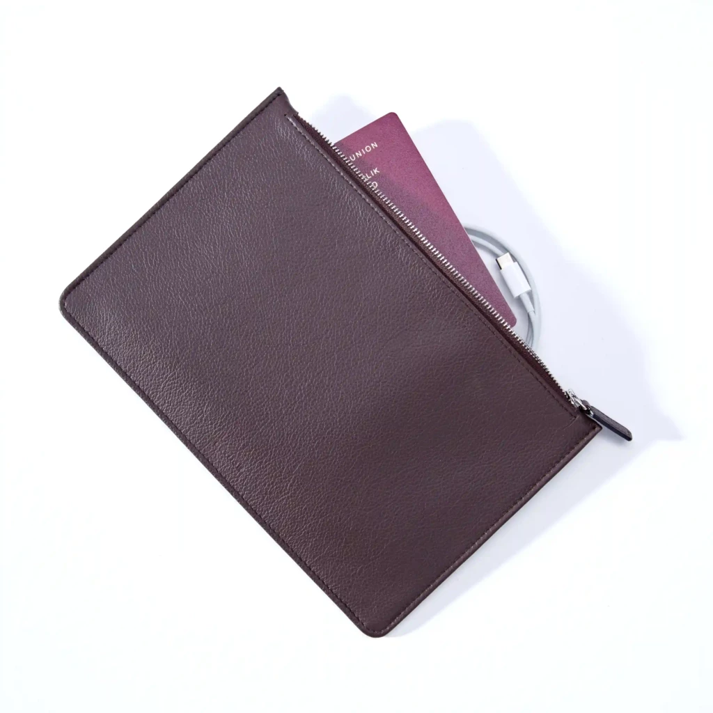 Pouch with Zip, Kollektion 1977, leather, brown