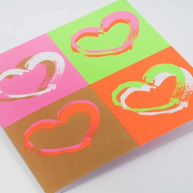Greeting card passion hearts pop art neon