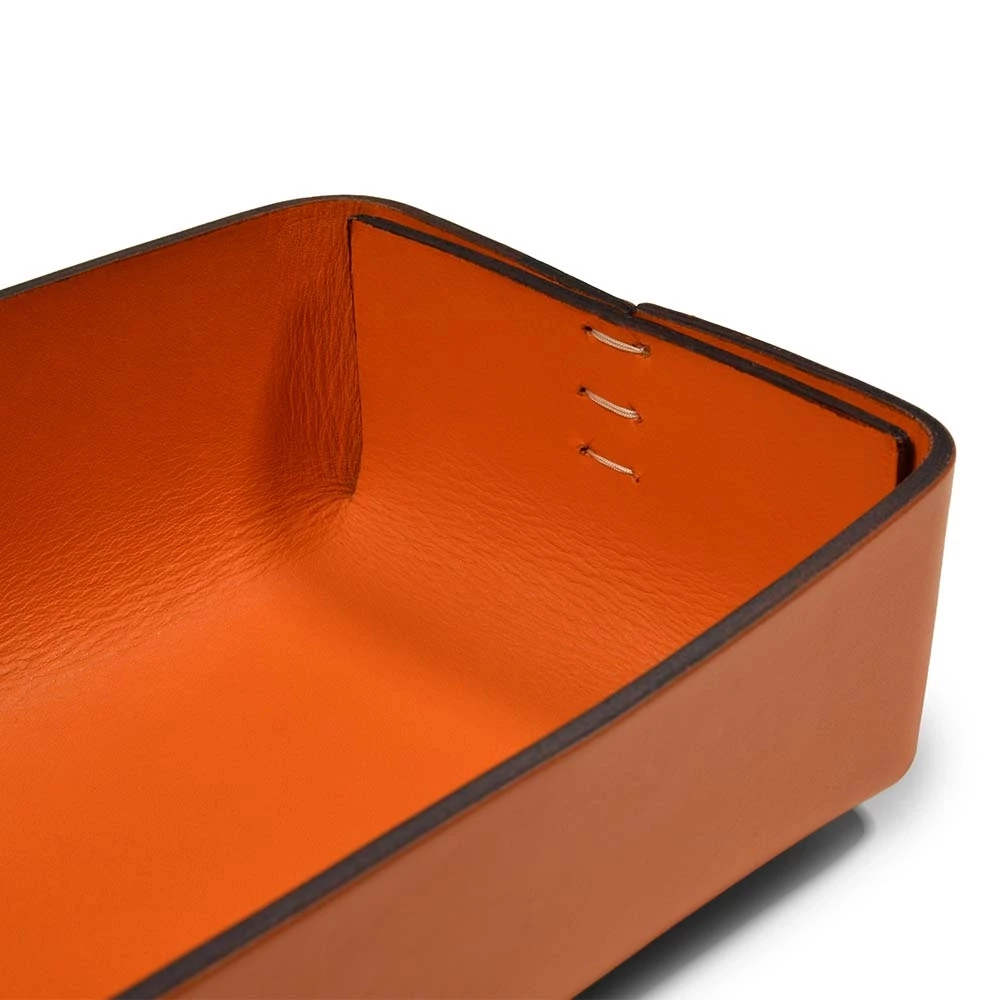 Pen Tray Stitch, leather, wide, orange