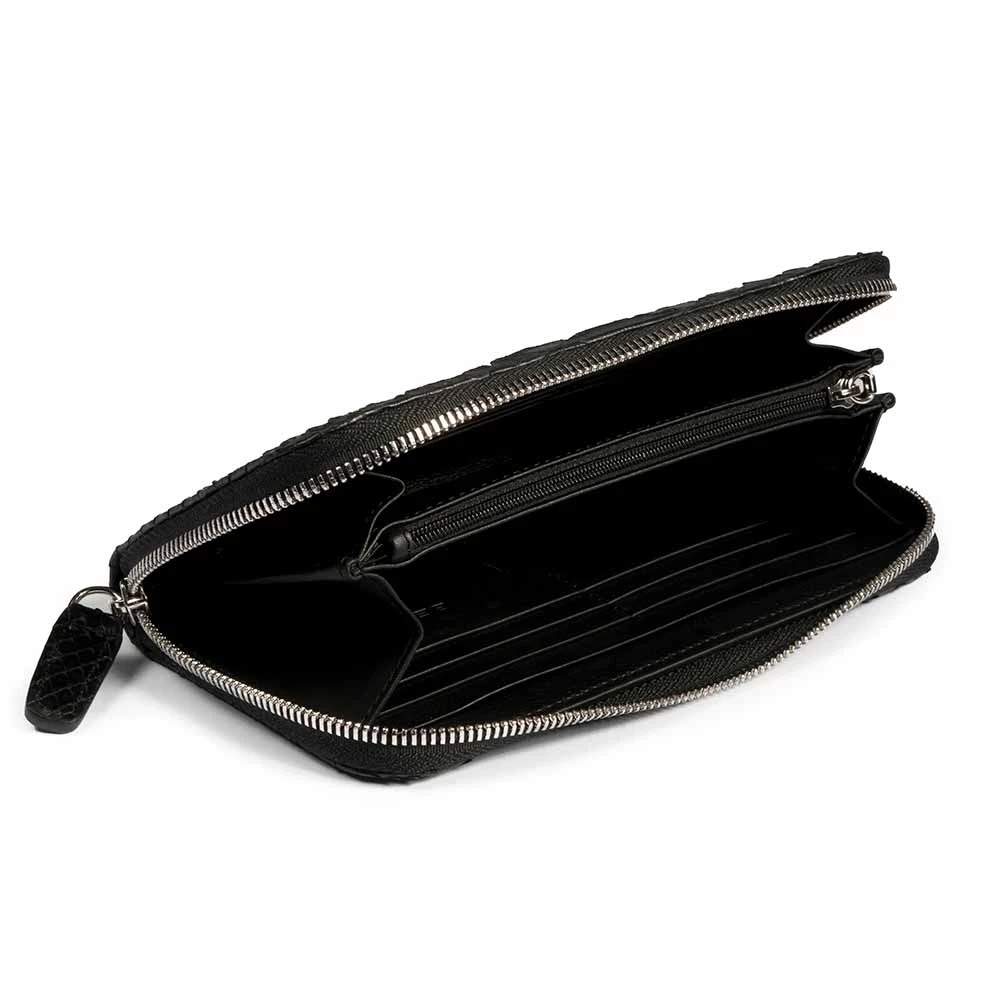 Wallet with Zip, python leather, large, black