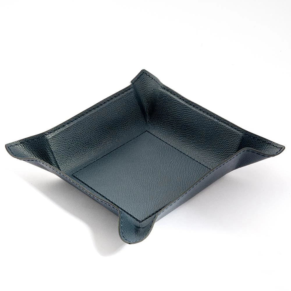 Valet tray square, leather, 20 x 20 cm, dark blue