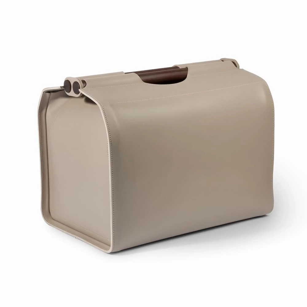 kaminholz-korb_mit_palisandergriff_leder_7 Firewood basket with rosewood handle, leather, taupe