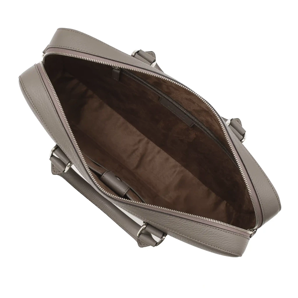 Adri leather briefcase – slim, zinc