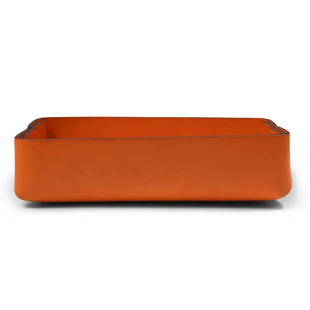 Pen Tray Stitch, leather, wide, orange