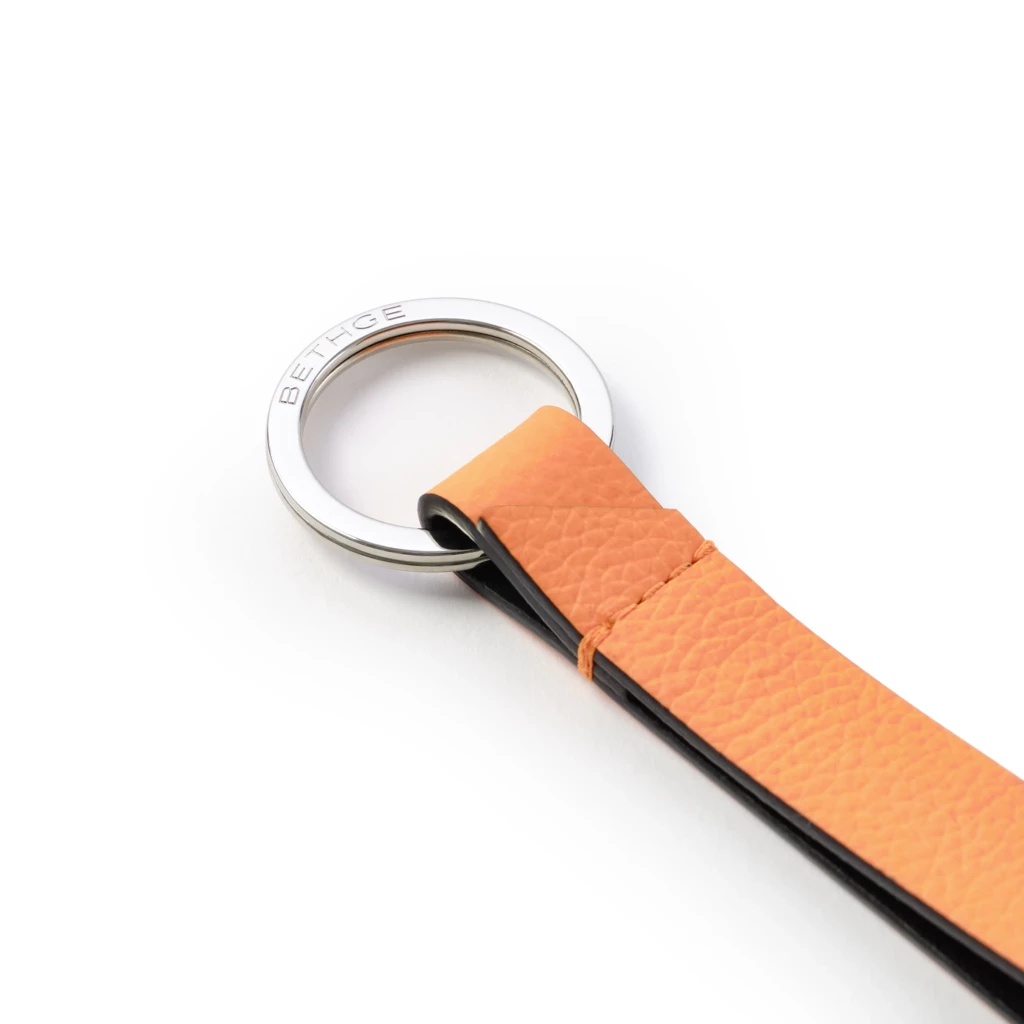 Key ring, leather, neon orange