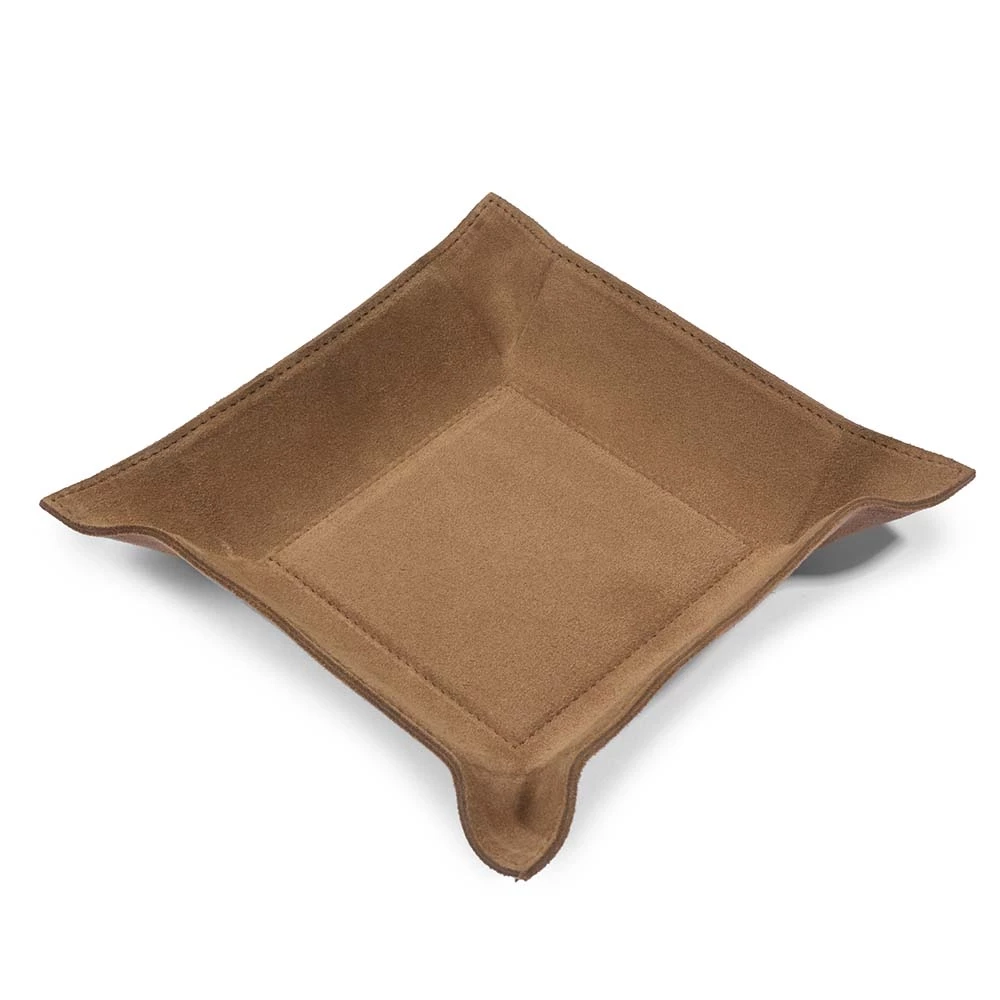 Valet tray square, suede leather, 20 x 20 cm, nut