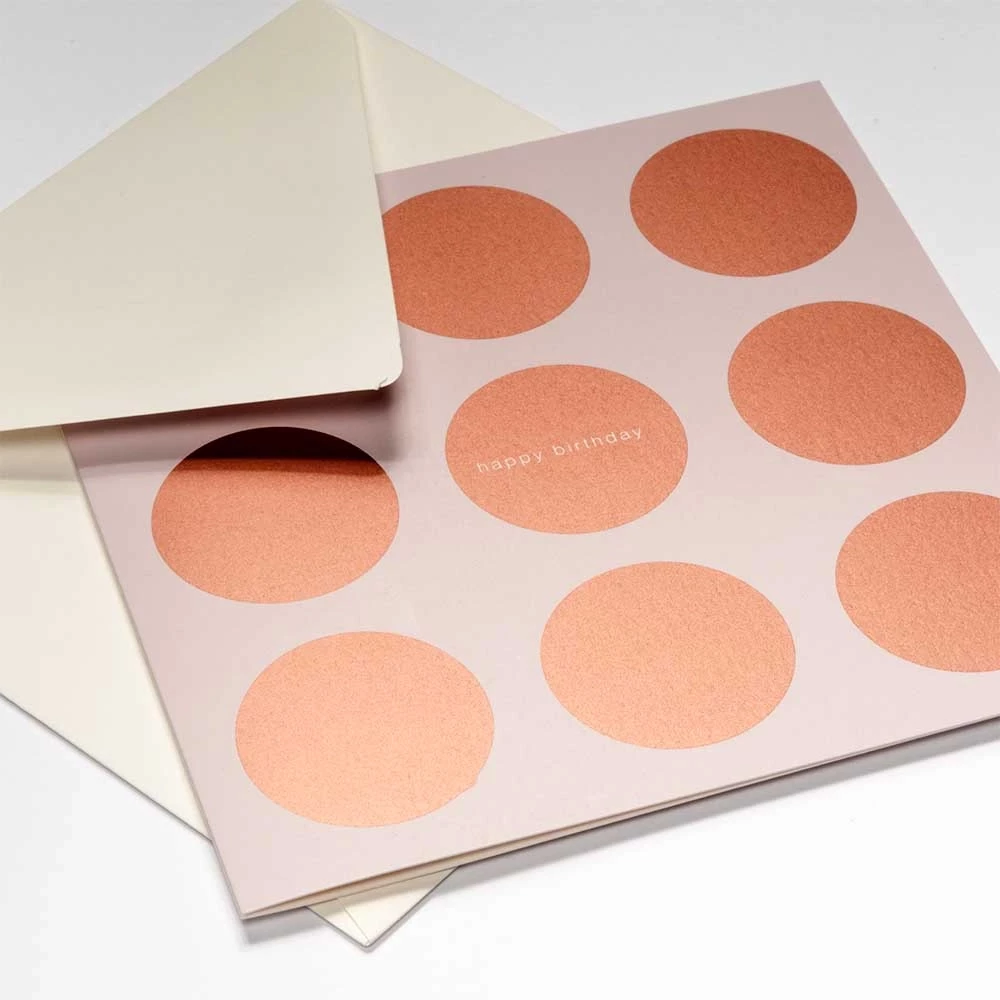 Greeting card dots happy birthday copper/rose
