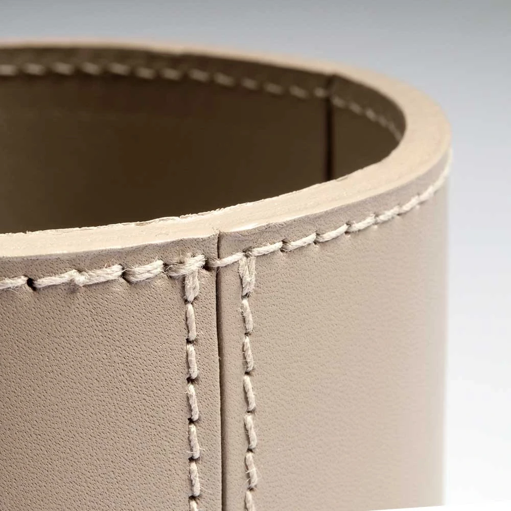 Round pen holder, leather, H 11 cm, D 8.5 cm, taupe