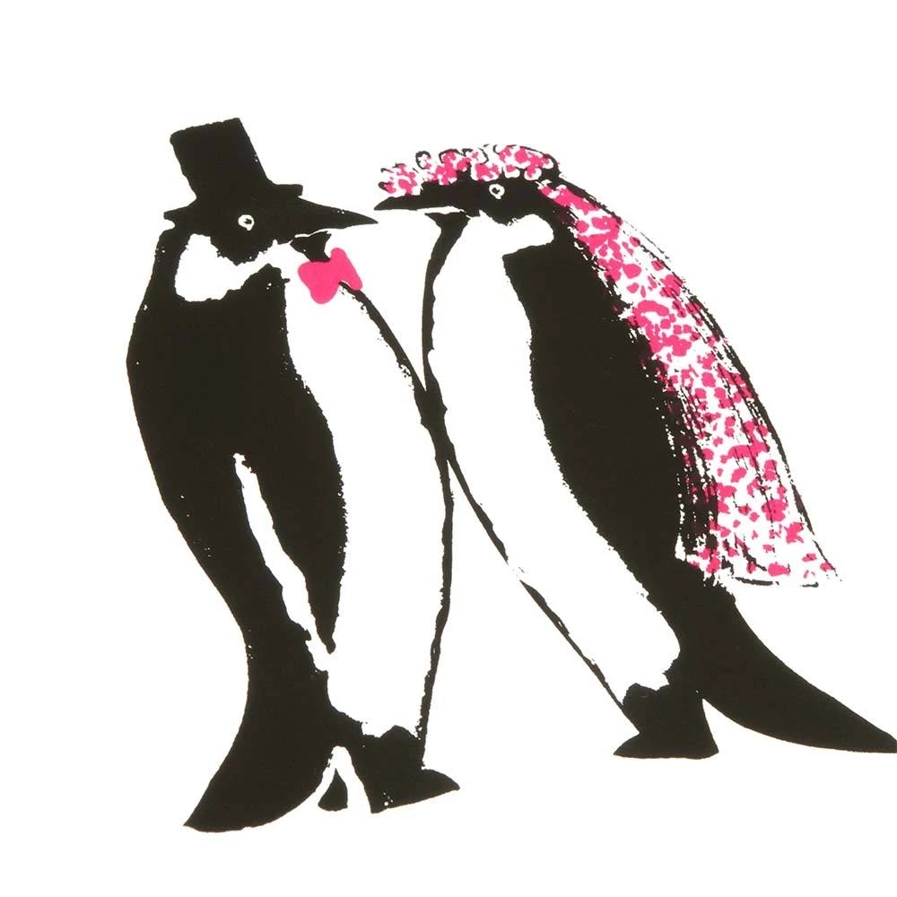 Greeting card marriage penguins