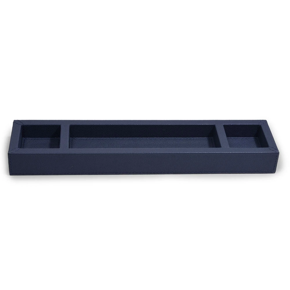 Pen Tray with 3 Compartments,  leather, dark blue