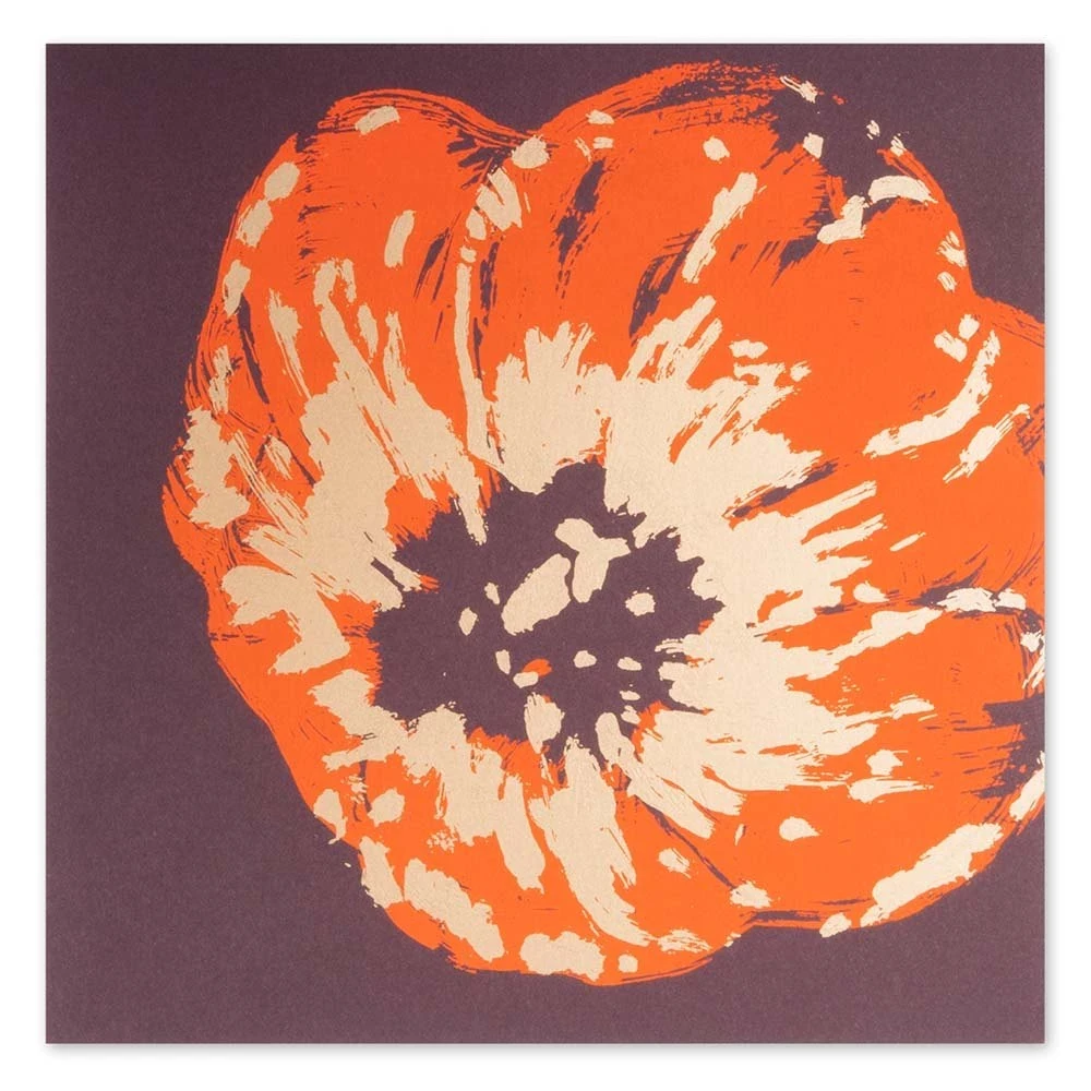 Greeting card corn poppy neon  orange on aubergine