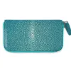 Wallet with Zip, stingray leather, large, turquoise