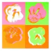 Greeting card passion four flowers pop art neon