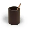 Round pen holder, deer leather, H 10 cm, D 7.5 cm, mocha - 3