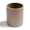 Round pen holder, leather, H 11 cm, D 8.5 cm, taupe