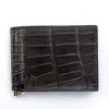 Card Wallet, Money Clip, 6 cc, alligator leather, dark brown
