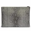 Pouch with Zip, python leather, large, grey