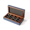 Cufflinks Box, walnut/leather, royal blue