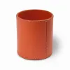 Round pen holder, leather, H 11 cm, D 8.5 cm, orange