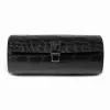 Watch Roll Case, 3 Watches, alligator-emb. leather, black